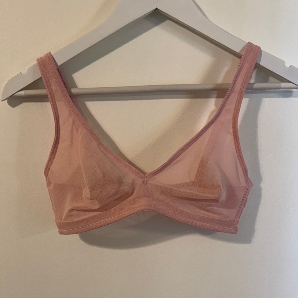CUUP Pink Mesh Wireless Plunge Bralette